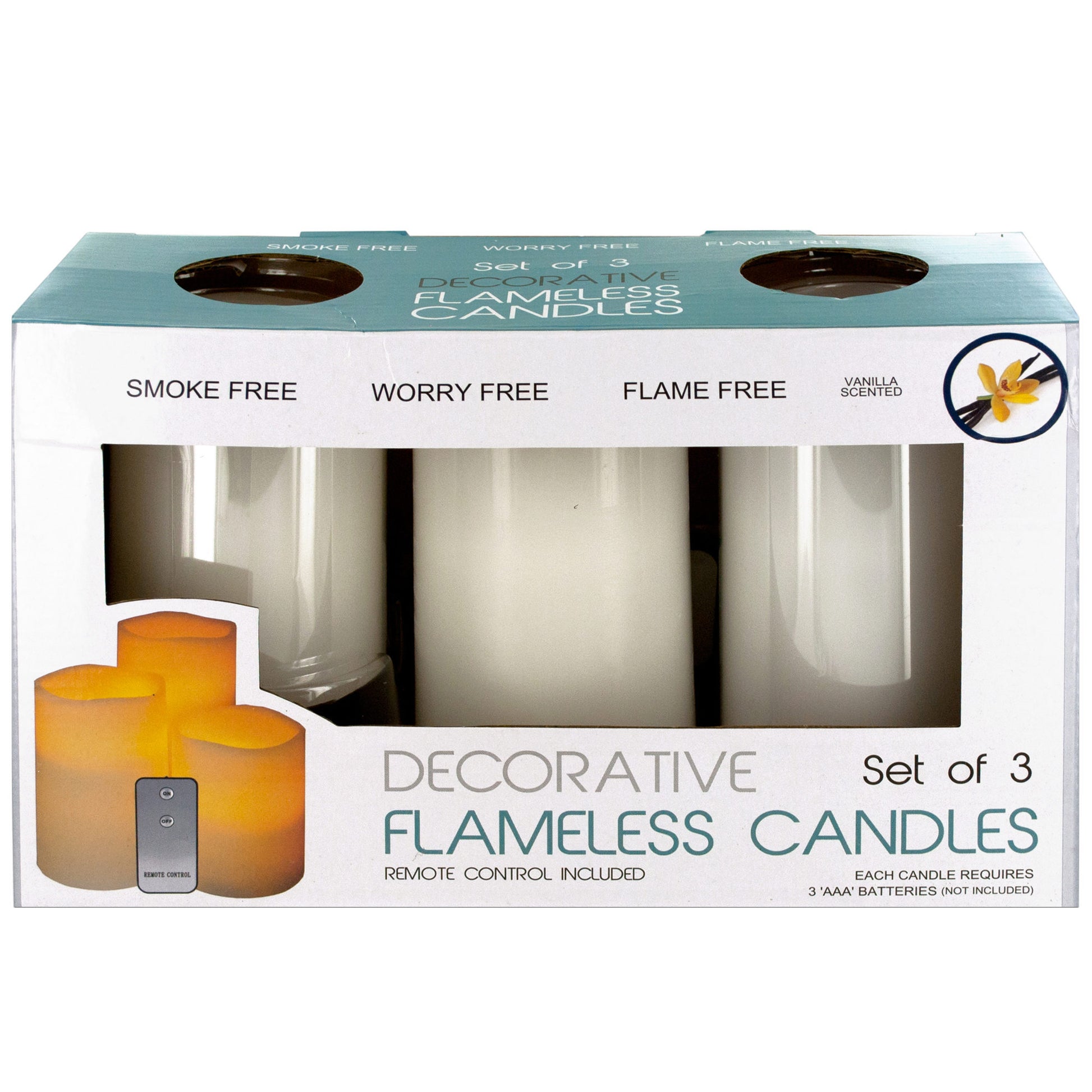 flameless vanilla candles with remote control  -- 3 per box