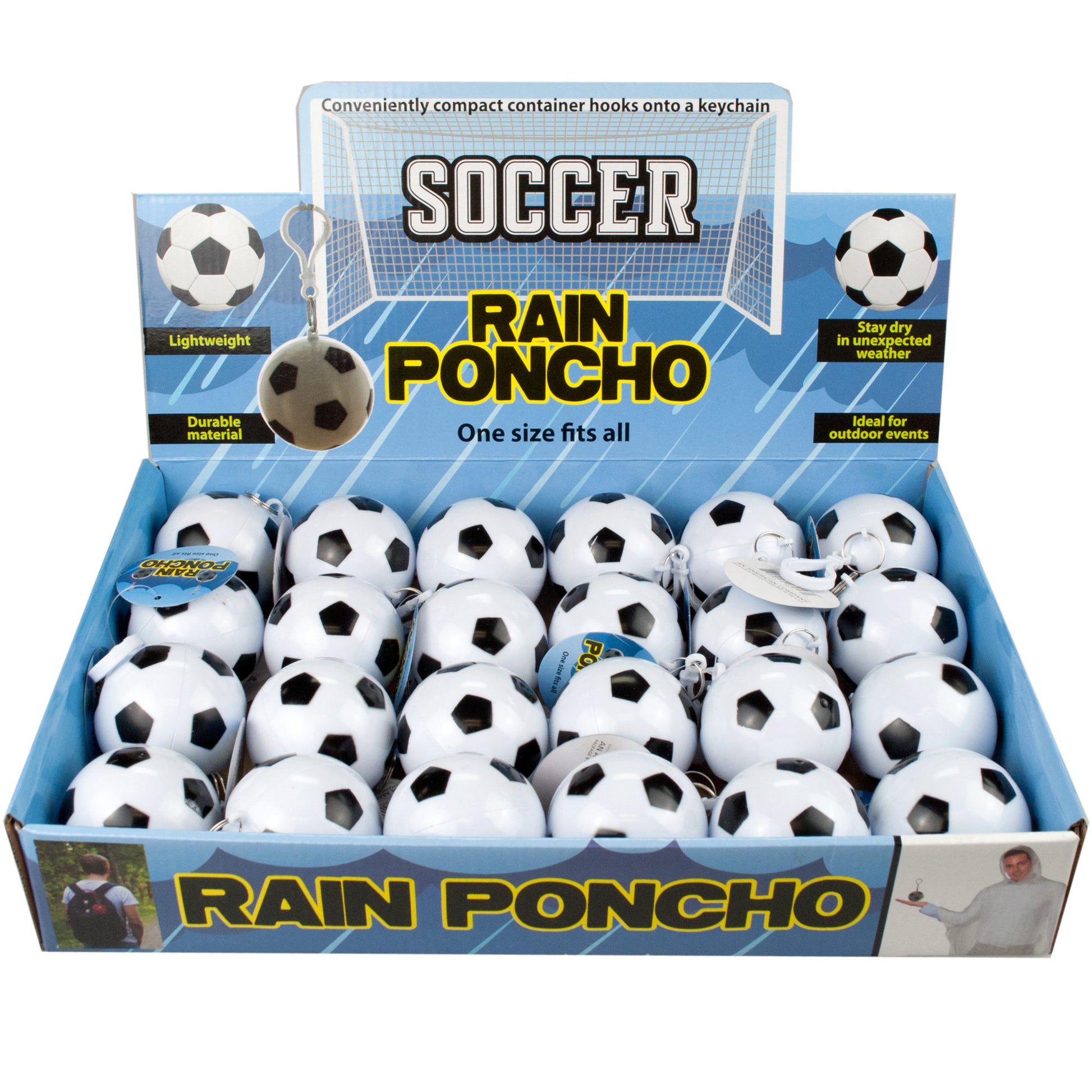 soccer ball rain poncho keychain - countertop display  -- 29 per box