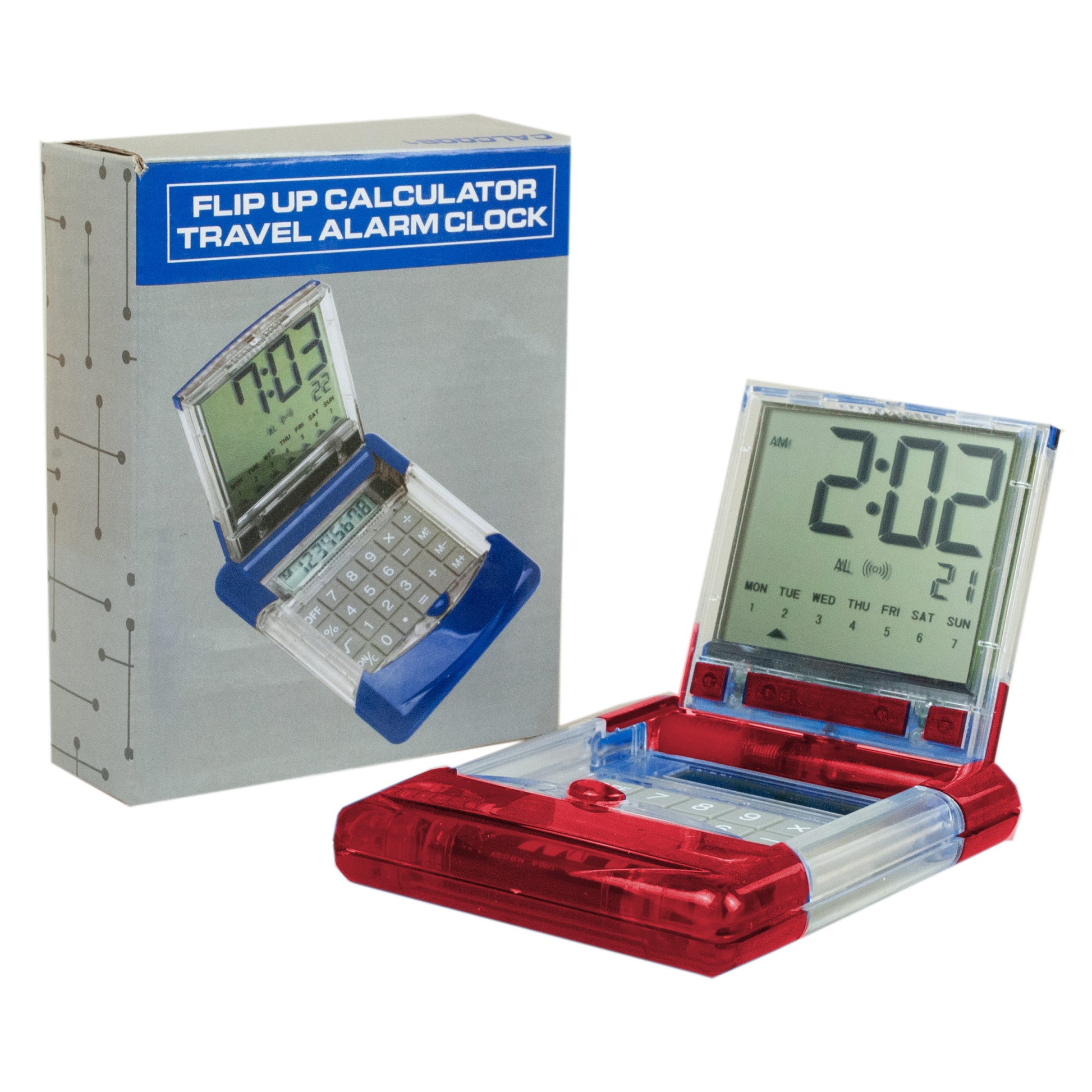 150 flip up calculator with travel alarm clock - red -- 36 per box