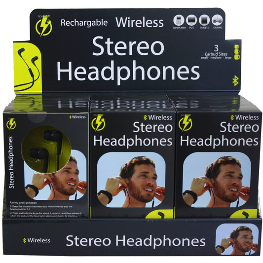 wireless bluetooth stereo earbuds countertop display - 24 pack -- 8 per box