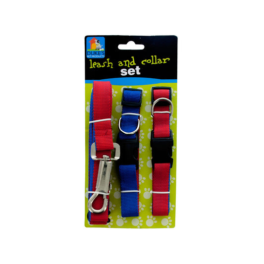 dual-colored nylon pet leash & collar set - bulk pack 48 -- 10 per box