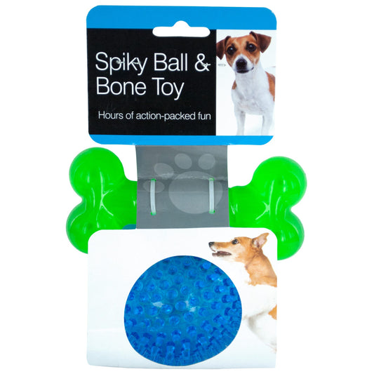 spiky ball & bone dog toy set - 36 pack -- 7 per box