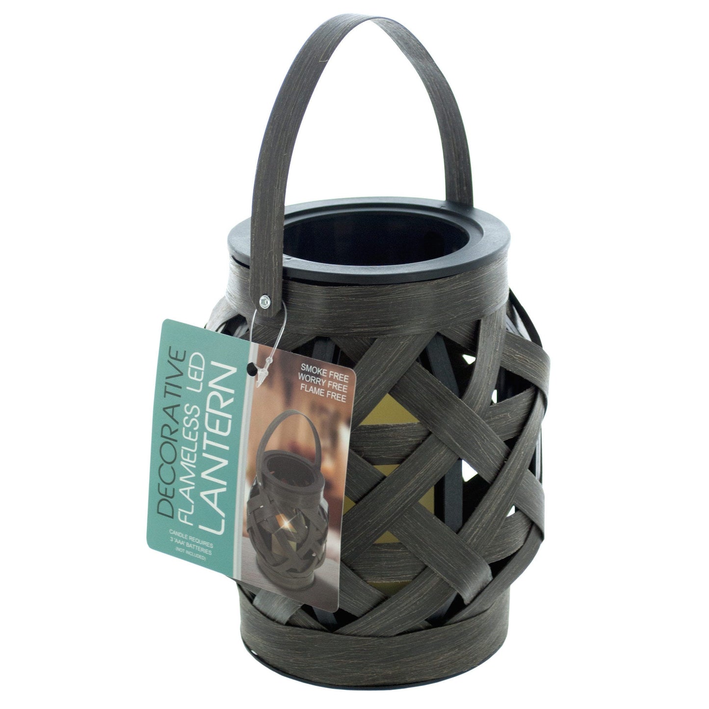 basket weave lantern with led candle -- 4 per box