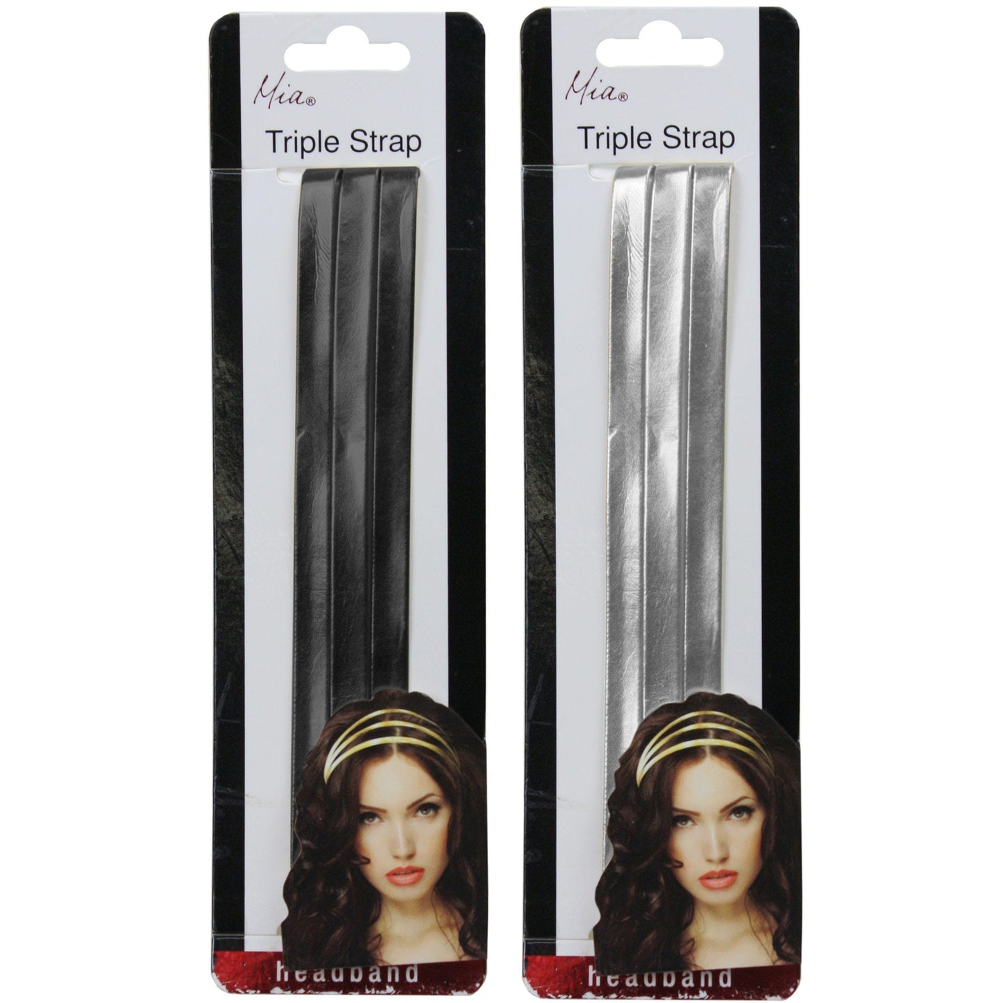 mia beauty triple strap headband - assorted black & silver -- 48 per case