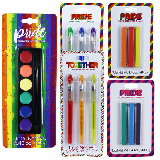 pride assortment body paint palette hair chalk and tattoo pens -- 36 per case