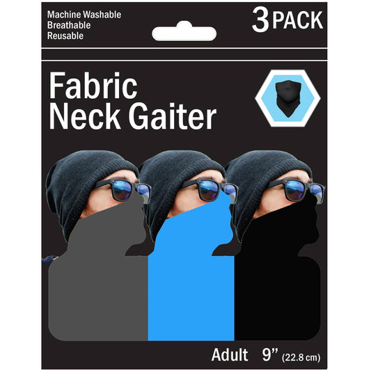 3 pack solid neck gaiters - 3 asst colors  -- 12 per box