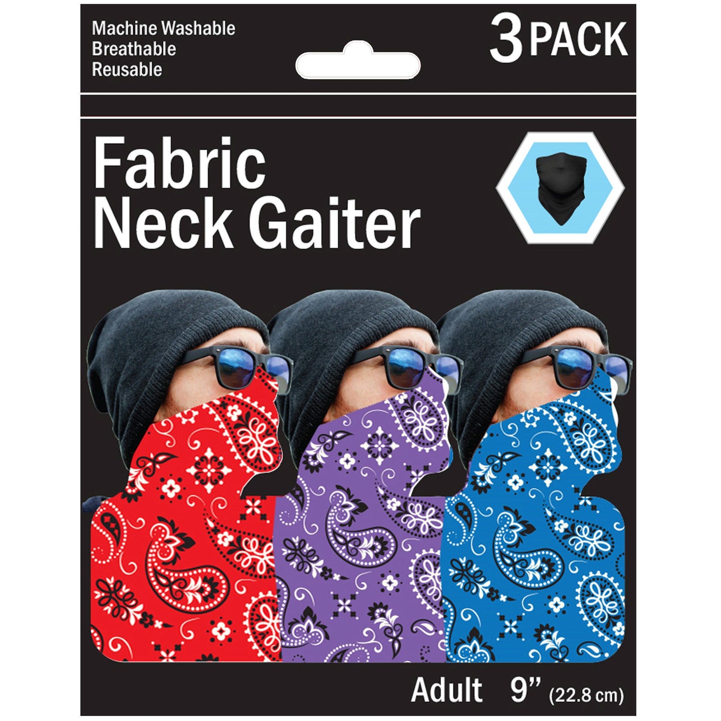 bandana style neck gaiters - 3 pack  -- 12 per box