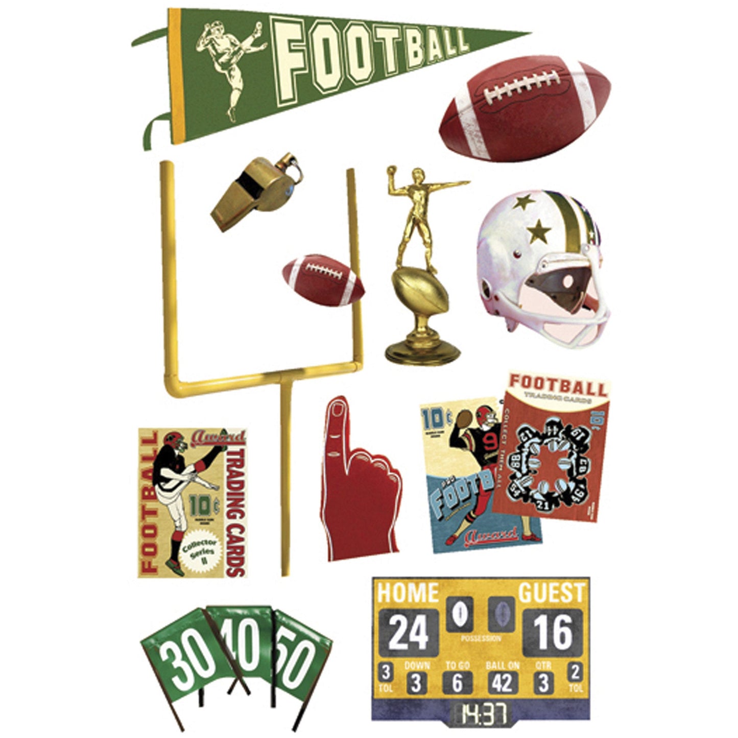 momenta 11 piece 3d vintage football stickers  -- 86 per box