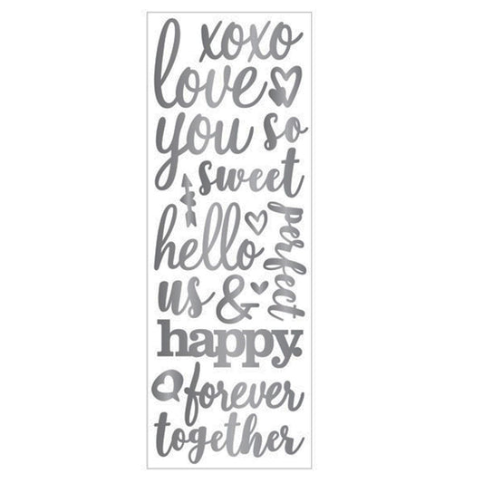 momenta puffy silver stickers - romantic phrases  -- 86 per box