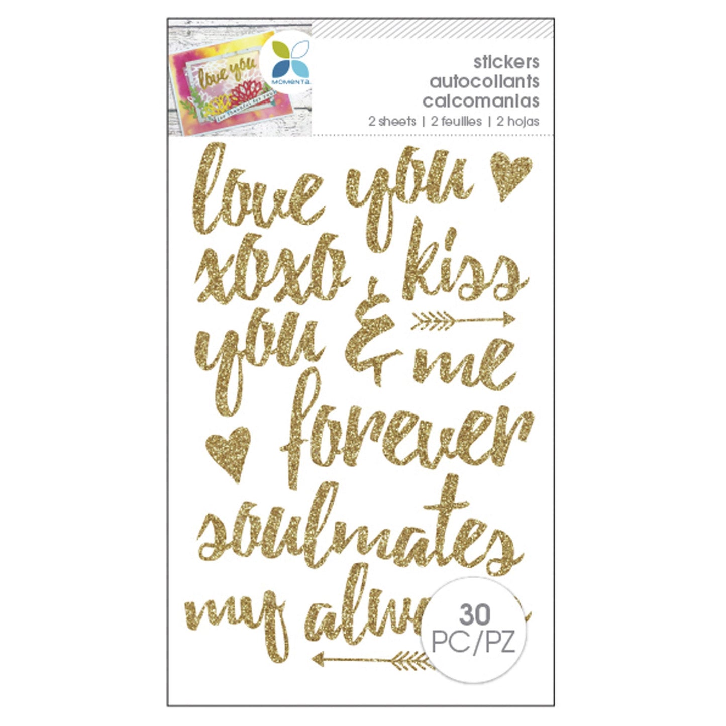 momenta 30 piece romantic glitter gold stickers  -- 86 per box