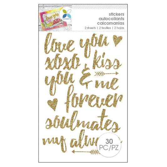 momenta 30 piece romantic glitter gold stickers  -- 86 per box