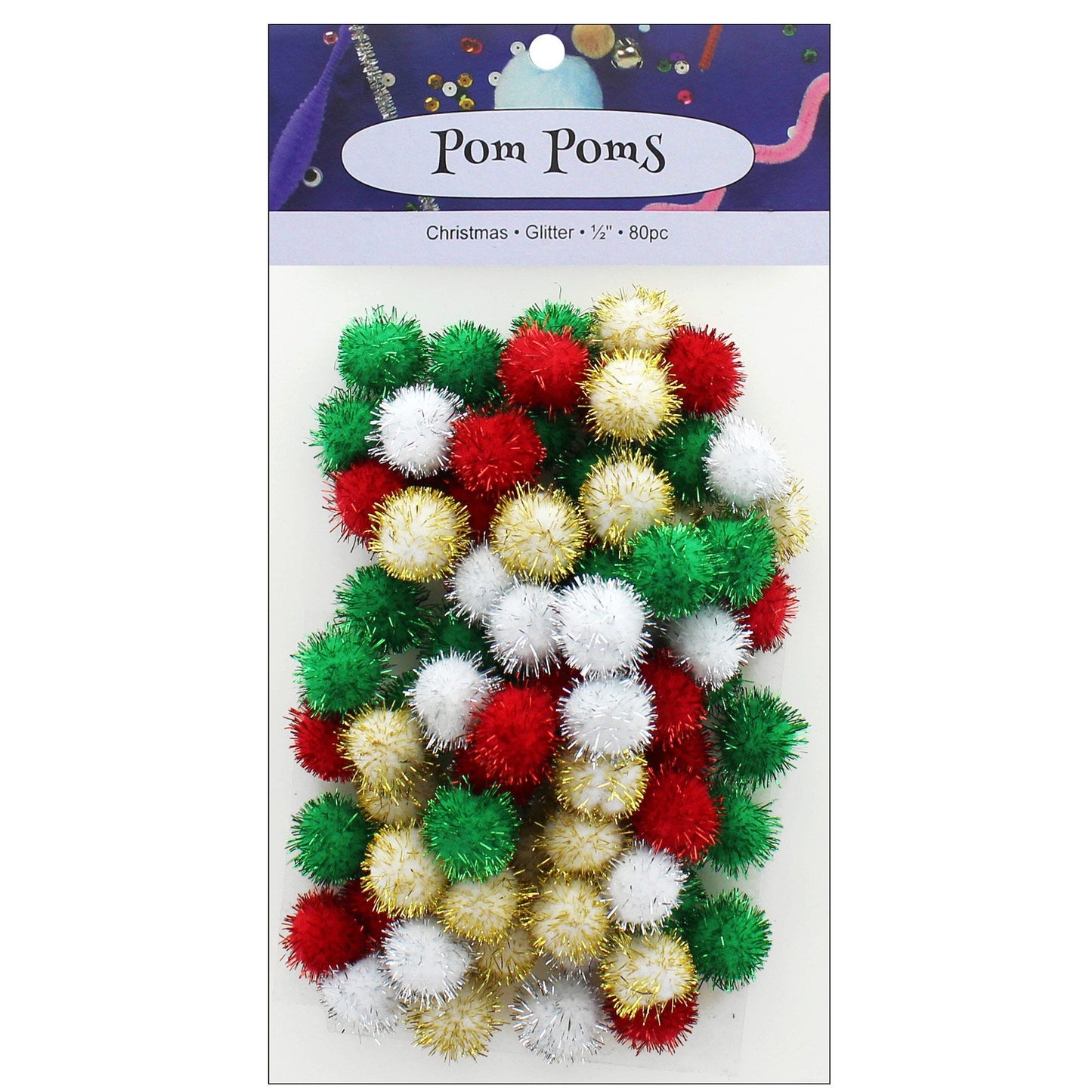 bulk glitter pom poms - holiday - 80 pieces  -- 56 per box