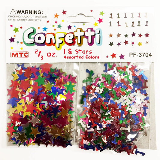 colored metallic star confetti with number 1 - aa pack -- 56 per box