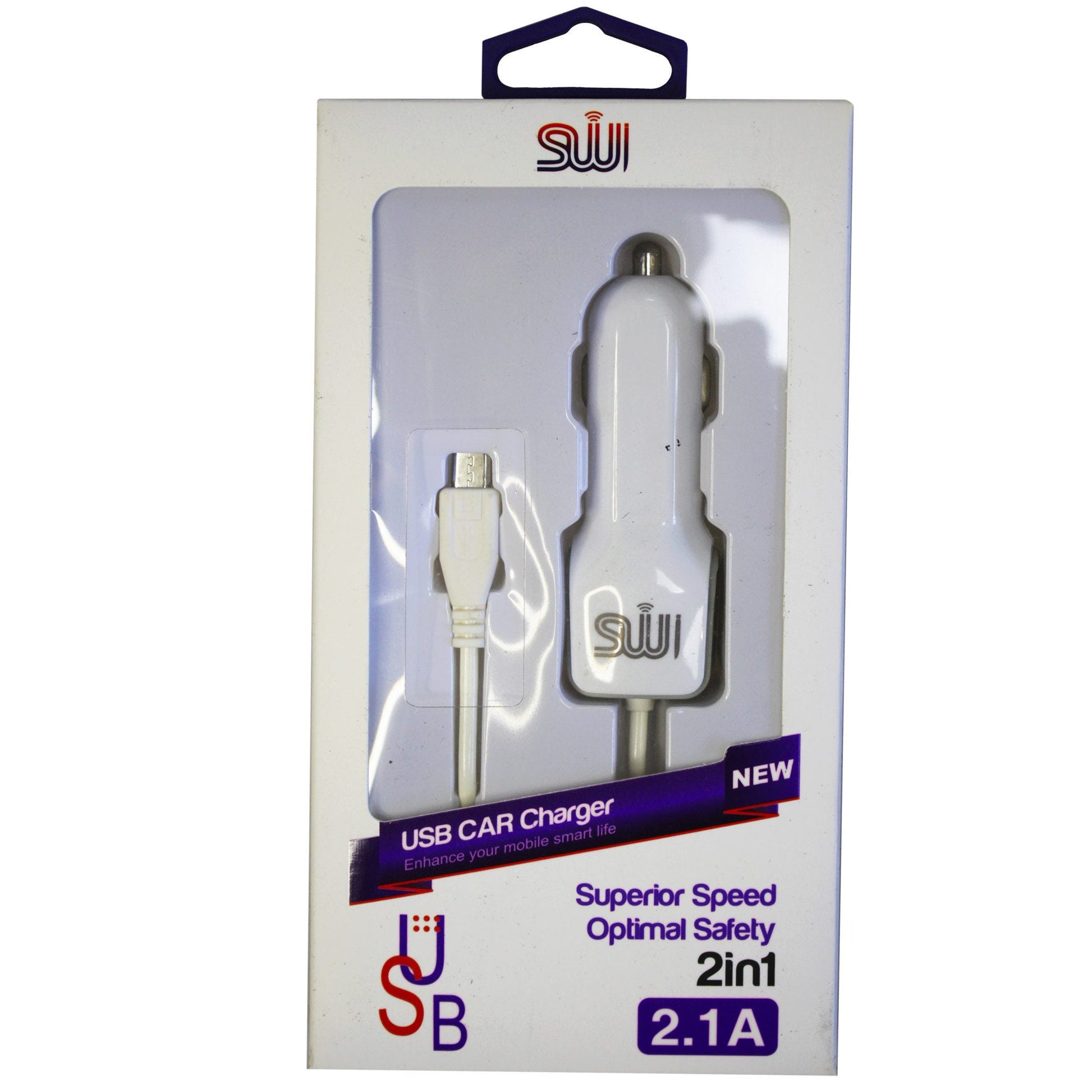 sw white micro usb 2.1 amp car charger  -- 24 per box