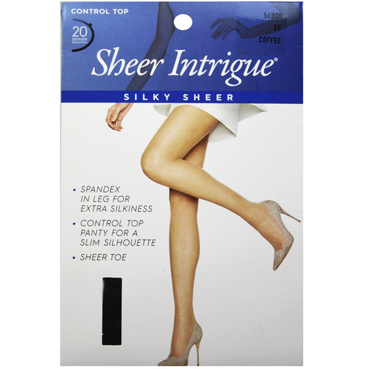 sheer intrigue coffee brown silky sheer & spandex control top pantyhose large -- 33 per box