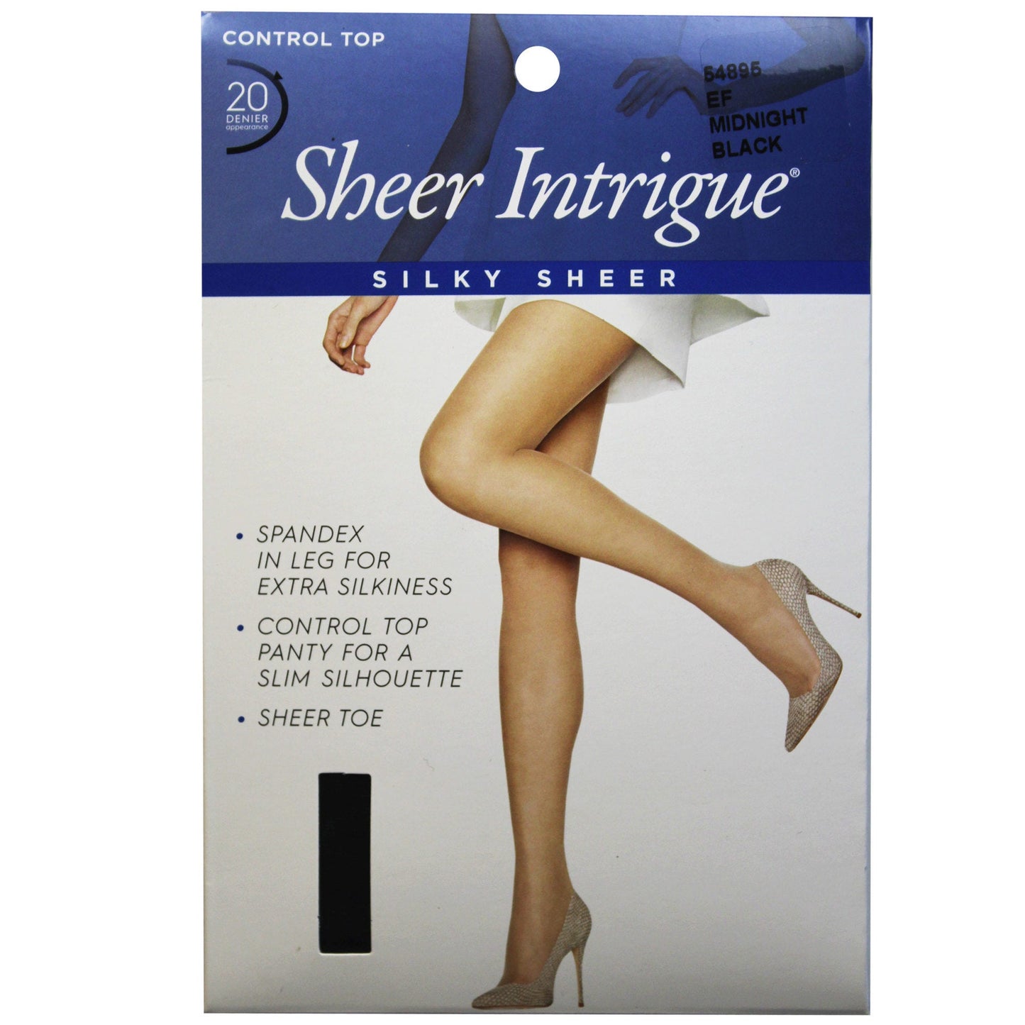 sheer intrigue mid black sheer & spandex control top pantyhose -  -- 45 per box