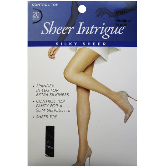 sheer intrigue mid black silky sheer & spandex control top pantyhose -- 45 per box