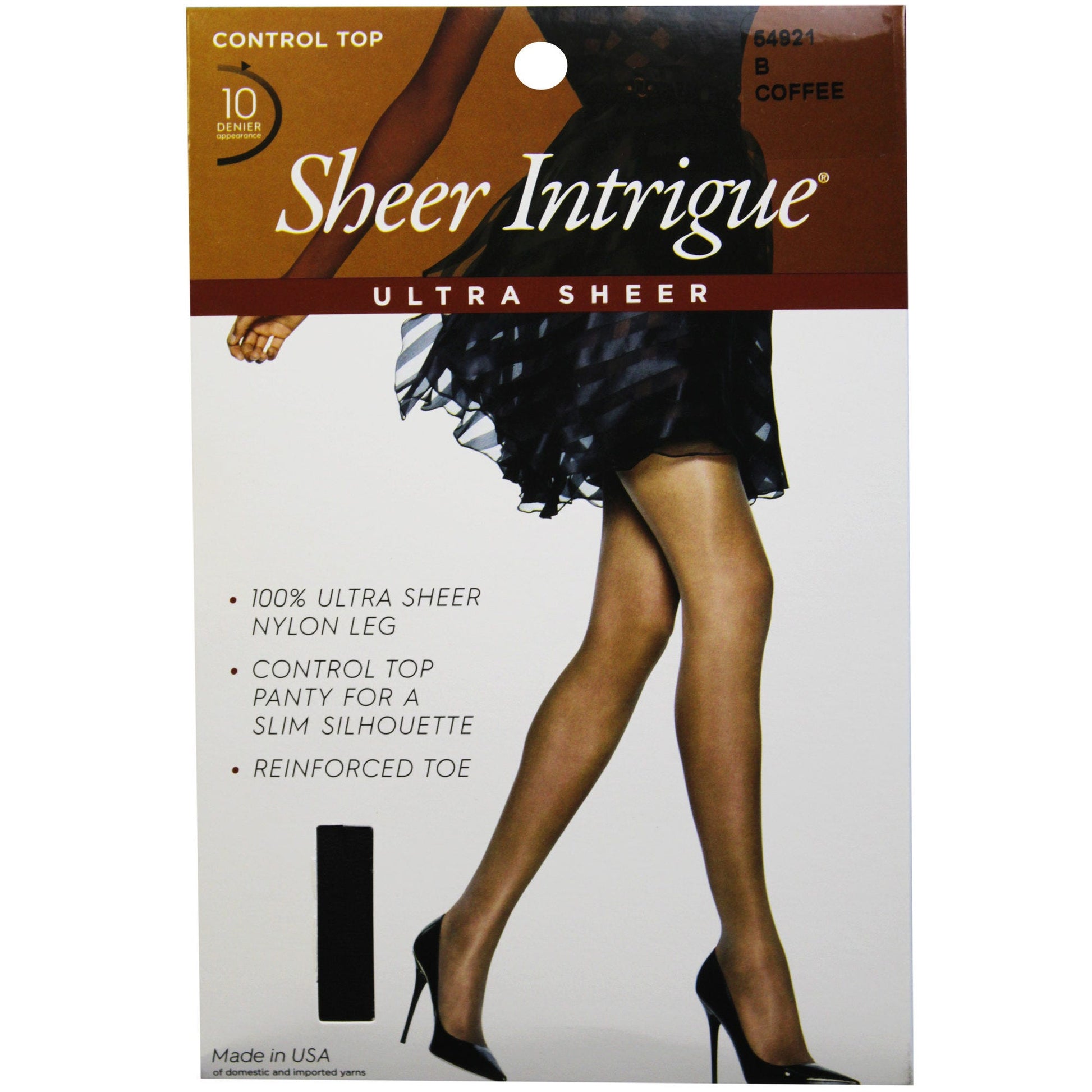 sheer intrigue coffee brown pantyhose - control top - size b -- 45 per box