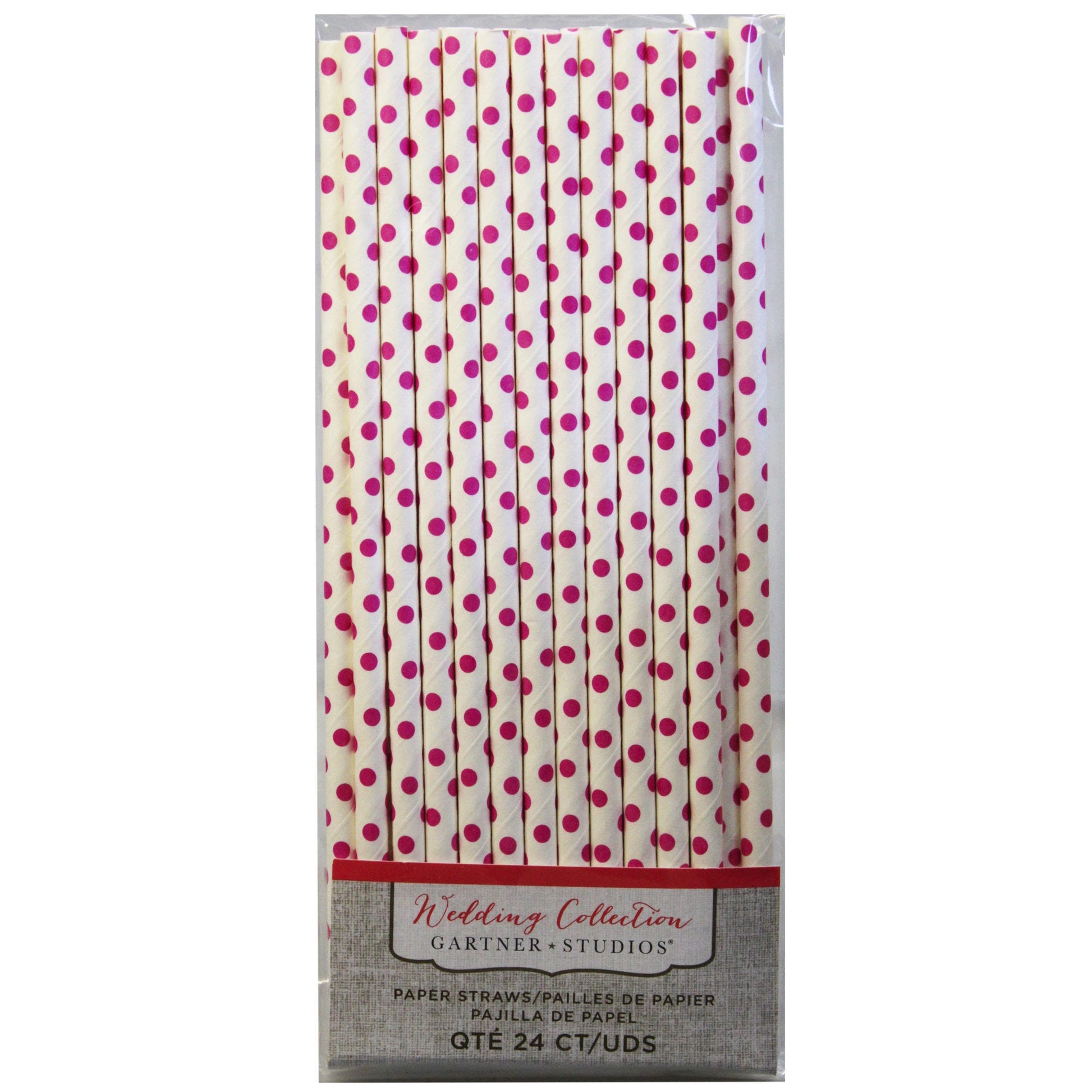 pink dot paper straws - 24 count -- 56 per box