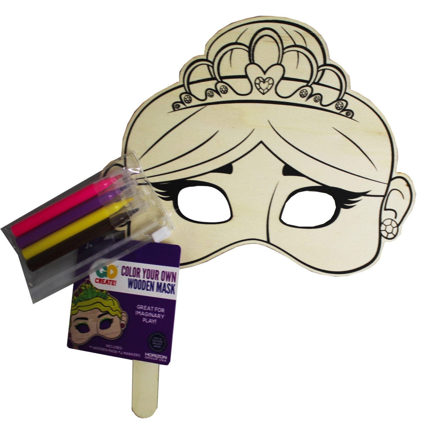 horizon diy princess wood mask  - colored markers included -- 56 per box