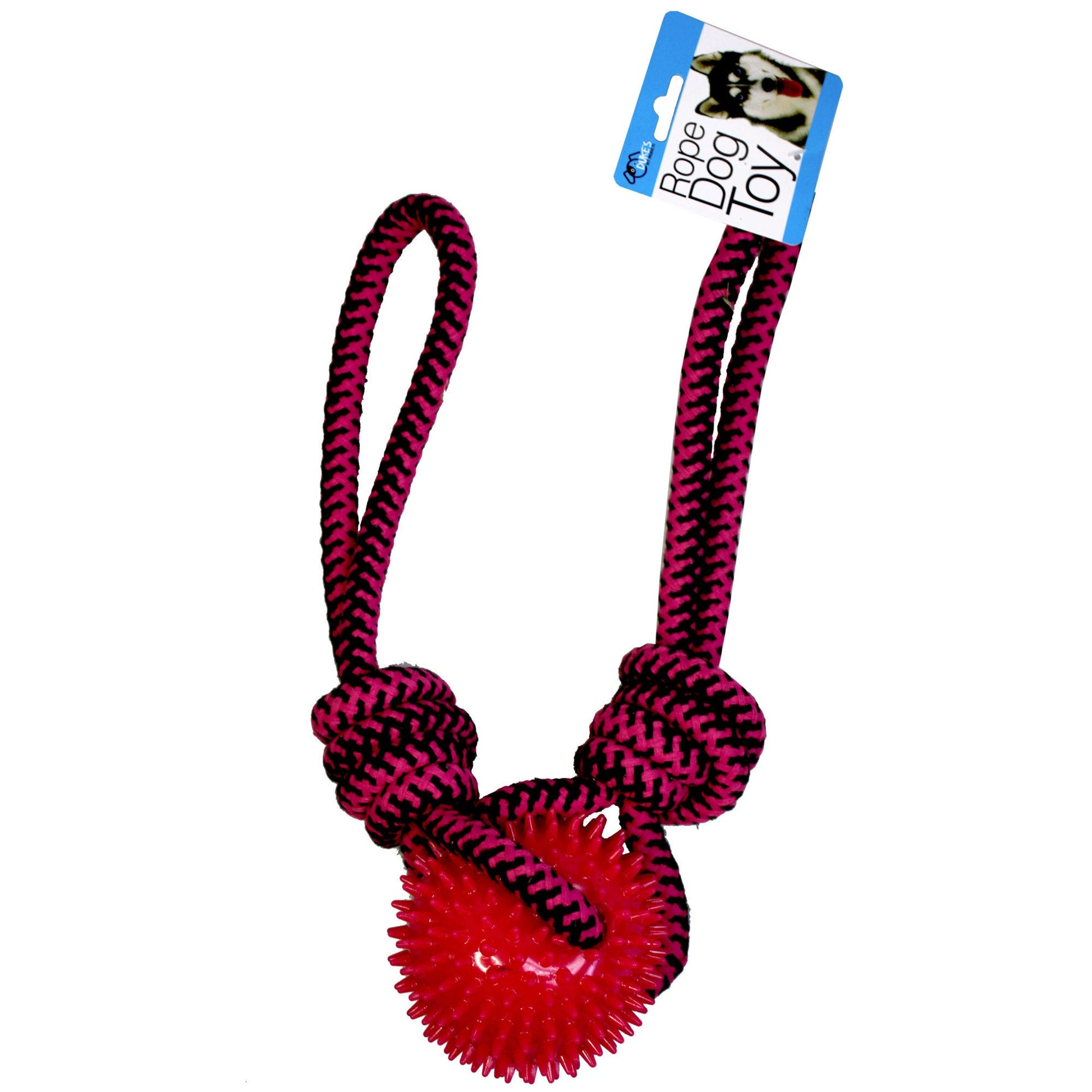 25 inch pull rope dog toy with spike center ball chew  -- 4 per box