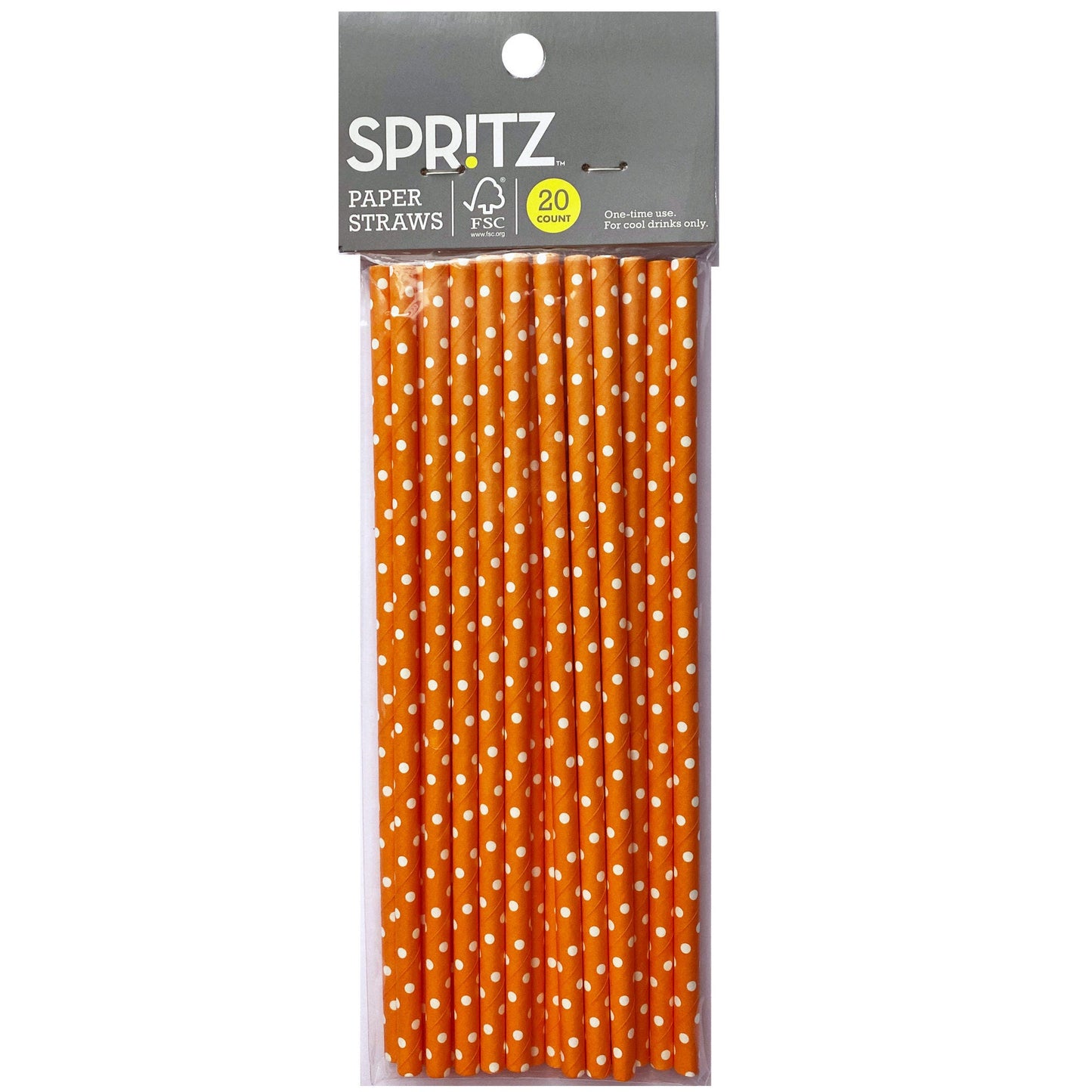 orange polka dot paper straws - spritz - 20 count -- 32 per case