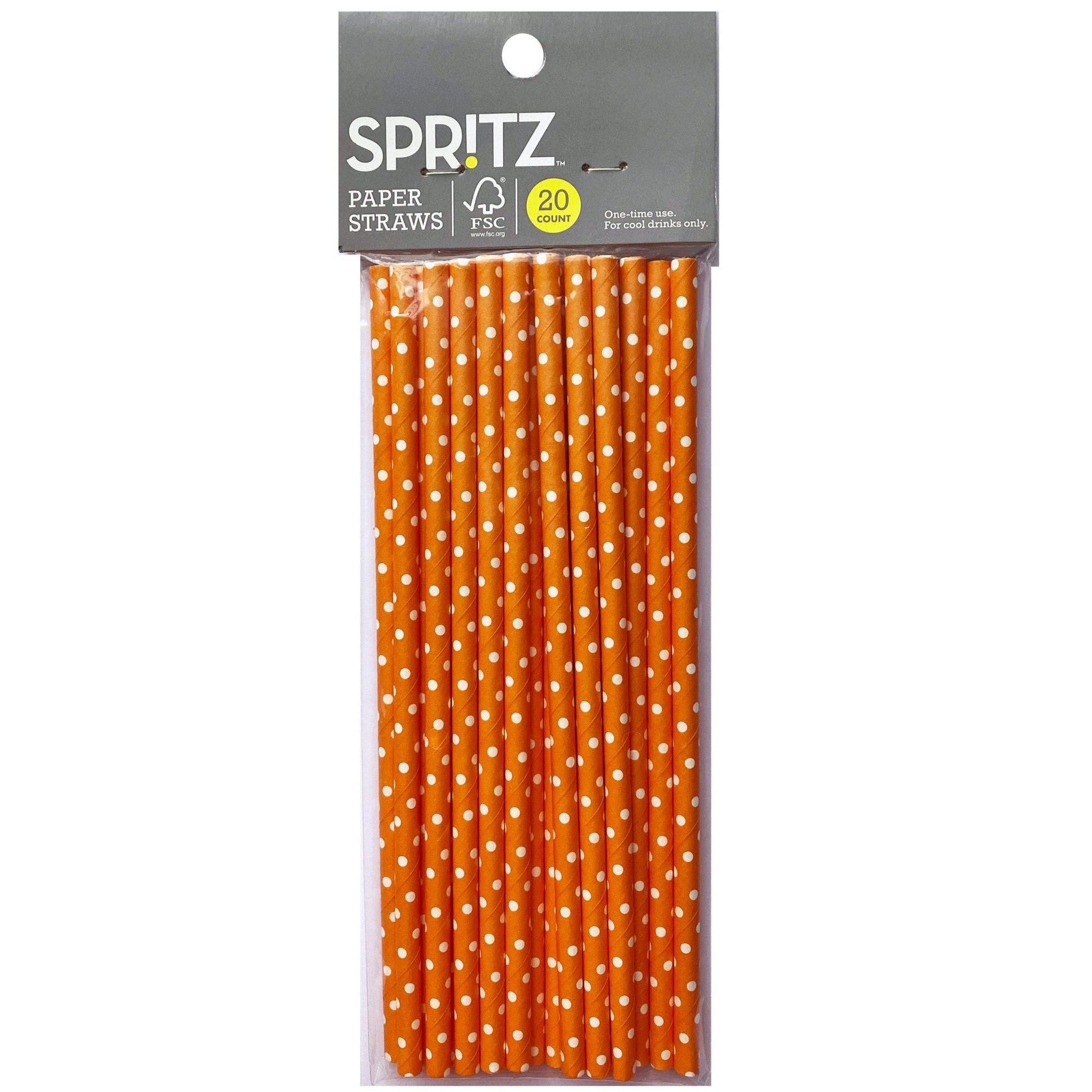 orange polka dot paper straws - spritz - 20 count -- 32 per case