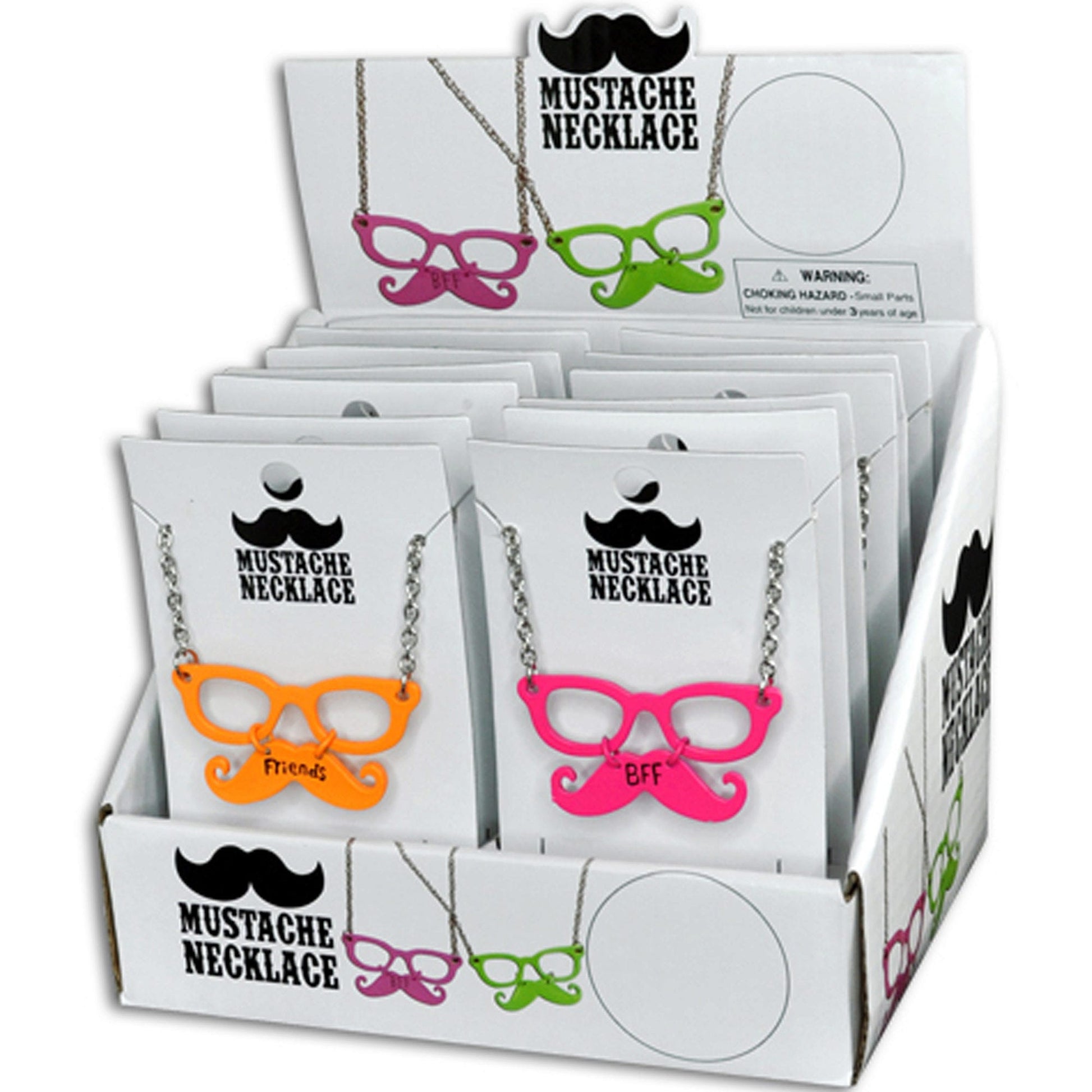 neon sunglass mustache necklace - countertop display - 288 pieces -- 119 per box