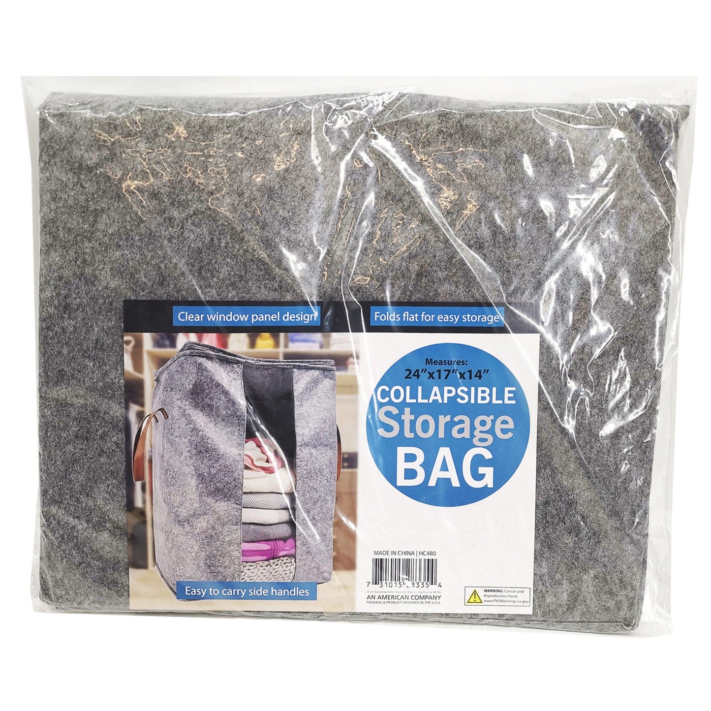 collapsible felt storage bags with window & handles -- 3 per box