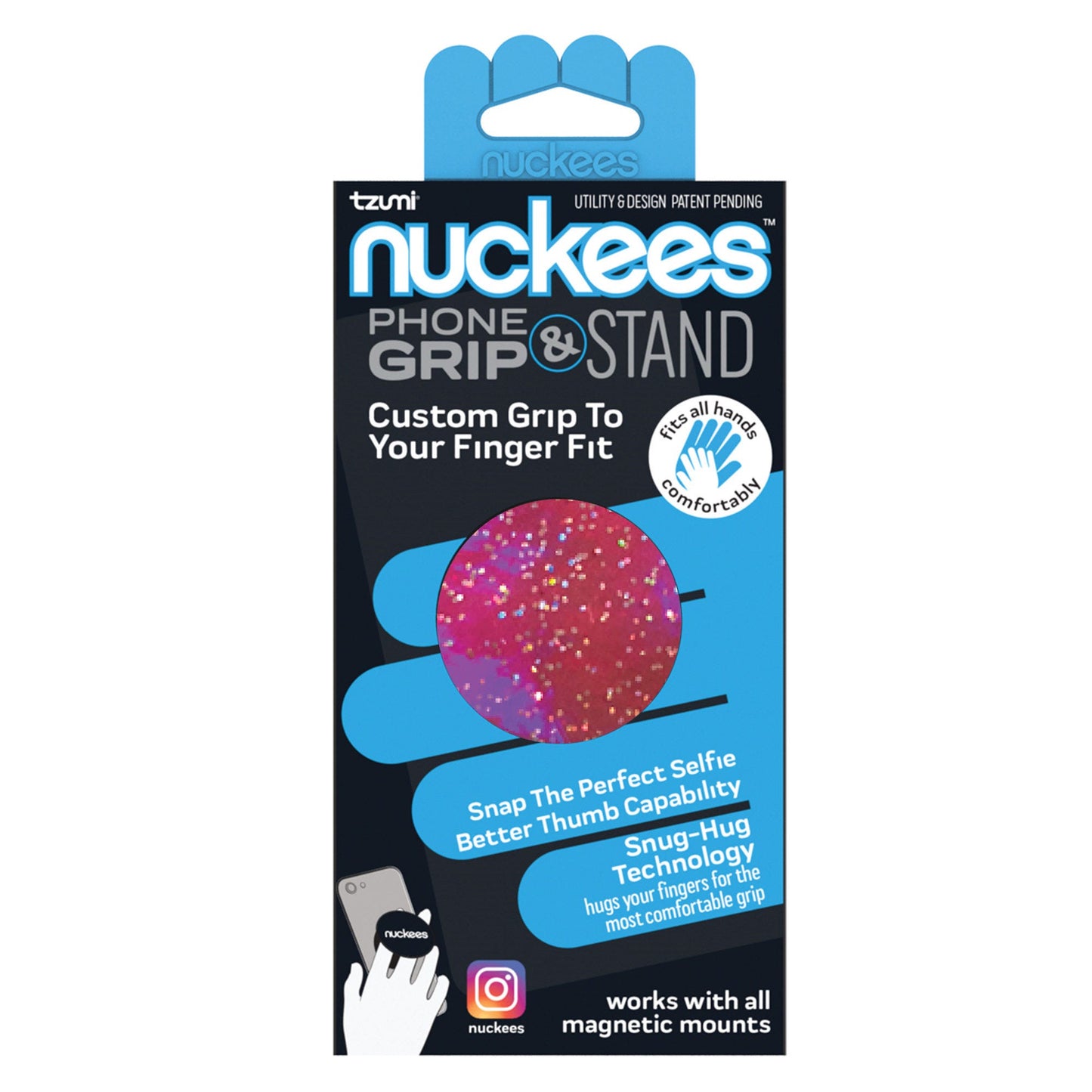 tzumi nuckees phone grip & stand - gel opal sparkle design -- 24 per case