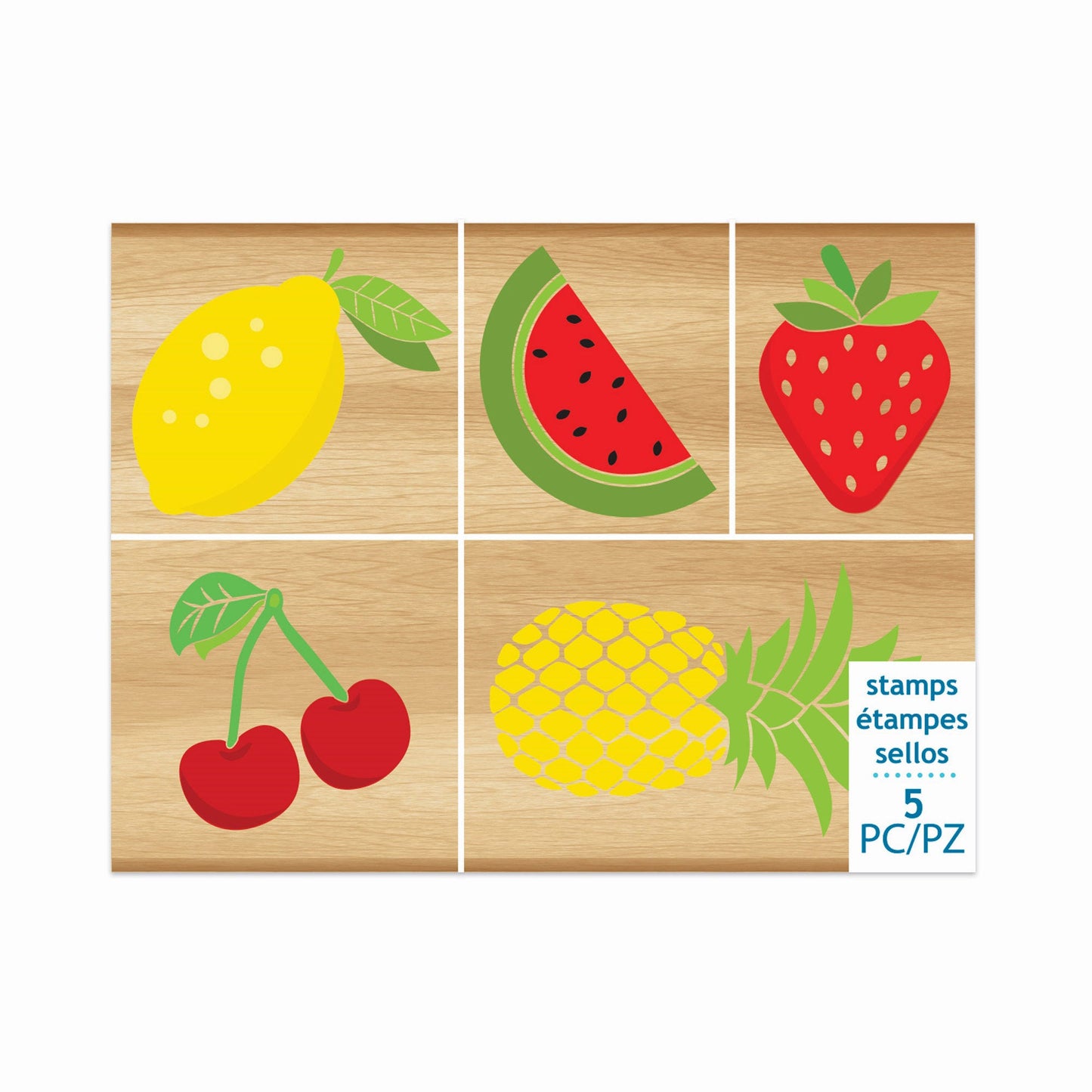 momenta 5 piece fruit theme wooden stamp set -- 29 per box