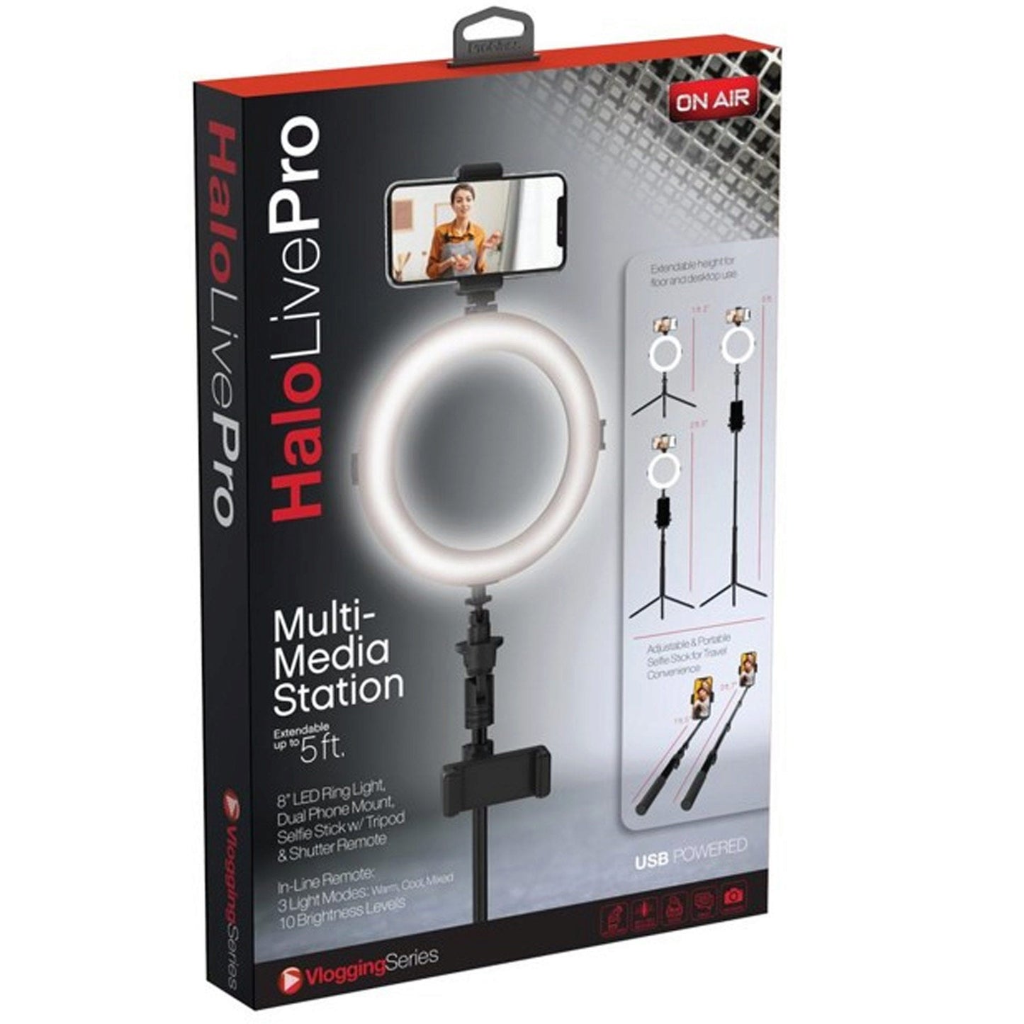 tzumi on air halo live pro 5 multi-media station - 8 led ring light -- 2 per box