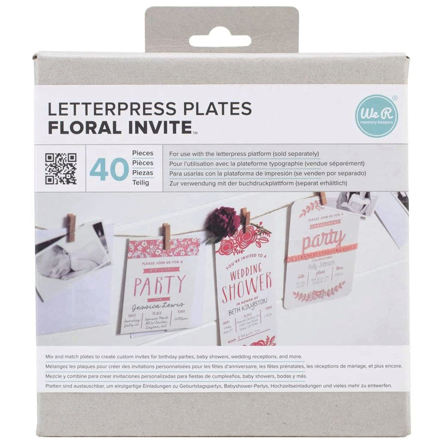 we-r floral invite themed letterpress plates -- 17 per box