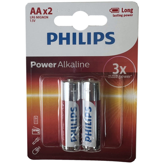 philips power alkaline aa batteries - 2 pack  -- 56 per box