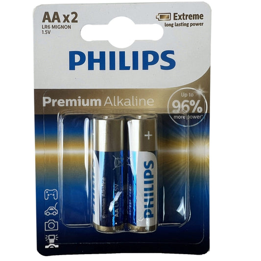 philips premium alkaline aa batteries - 2 pack  -- 56 per box