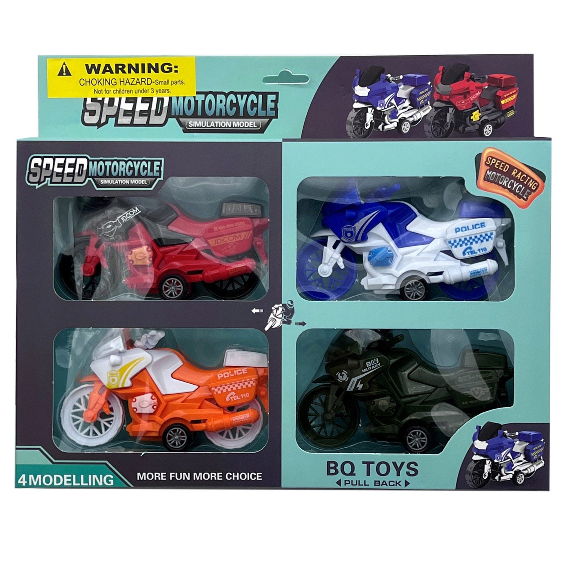 4 pack pull back toy motorcycle racer set -- 24 per box