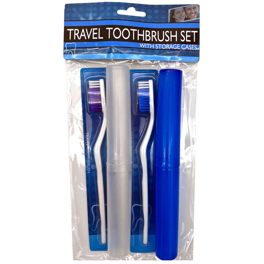 4 piece travel toothbrush set with cases -- 24 per box