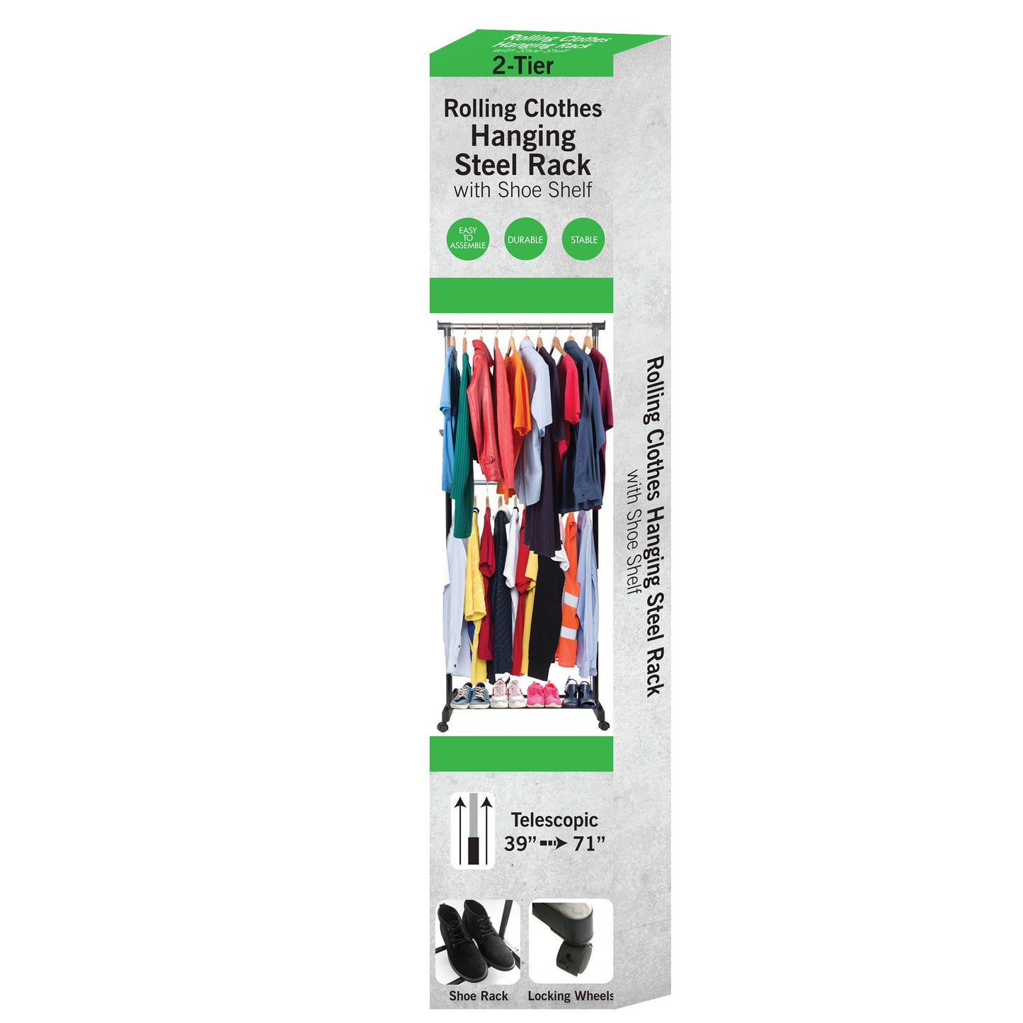 triple level rolling garment and shoe rack -- 2 per box