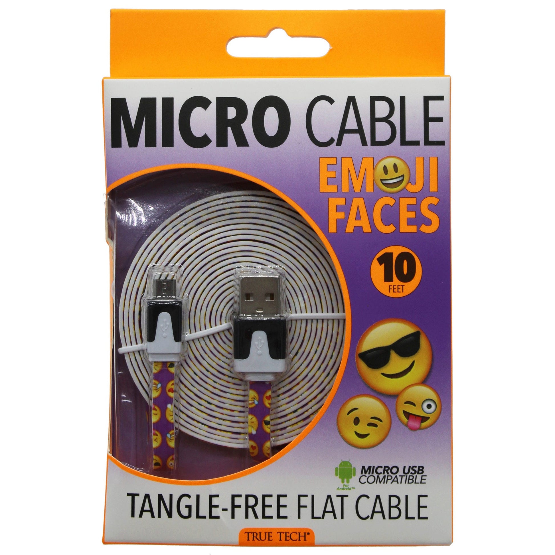 true tech 10 foot printed emjoi micro usb cable -- 48 per box