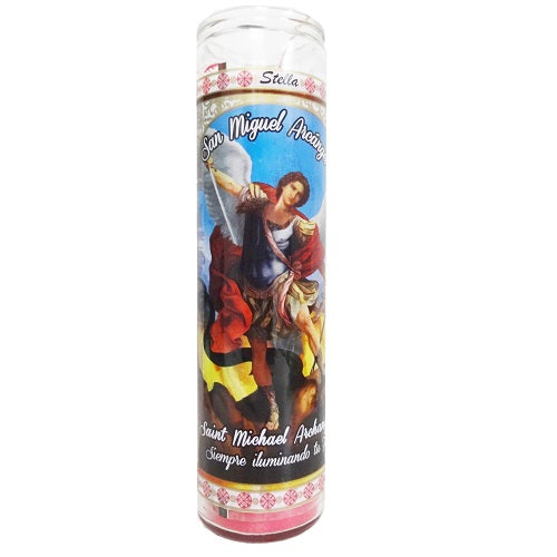 candle 8in san miguel arcangel red -- 12 per case