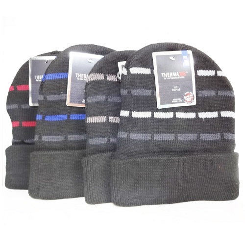 thermax winter hats black w- stripes -- 12 per box