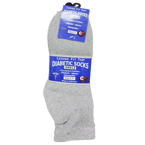 diabetic ankle socks 1pk 9-11 grey -- 12 per box