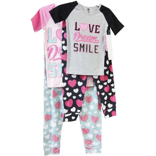 girls pajamas 2pc love dream smile asst -- 24 per case