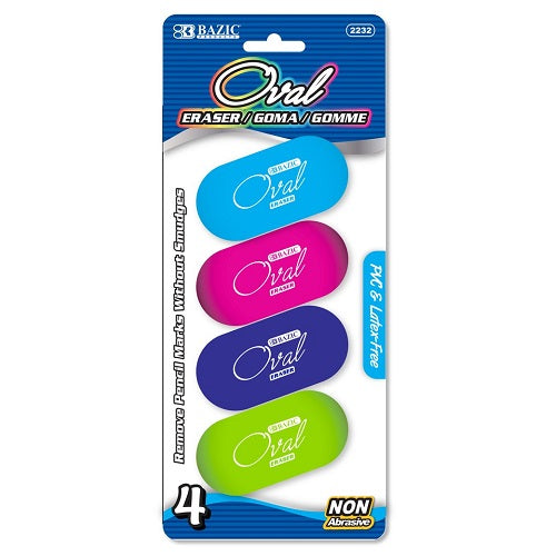 eraser set 4pc oval neon clrs -- 24 per box