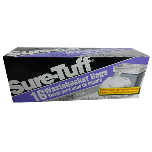 sure tuff wastebasket bags 16ct 8 gl -- 24 per case