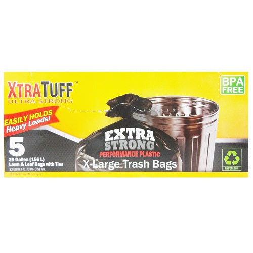 xtra tuff trash bags 5ct 39 gl xl -- 24 per case