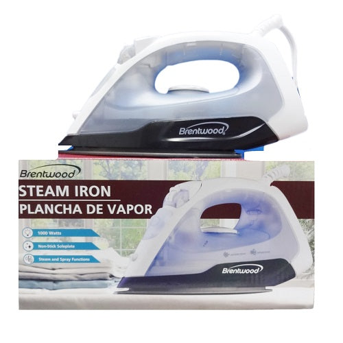 brentwood steam iron 1000wtts white -- 10 per case