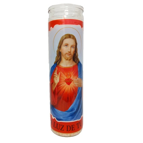 candle 8in sagrado corazon red -- 12 per case