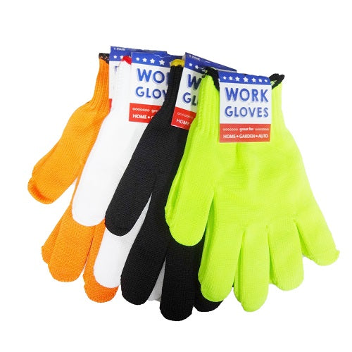 work gloves nylon one size asst clrs -- 12 per box