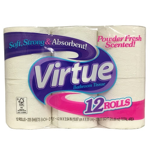 virtue bath tissue 12pk 225ct powder fre -- 4 per case